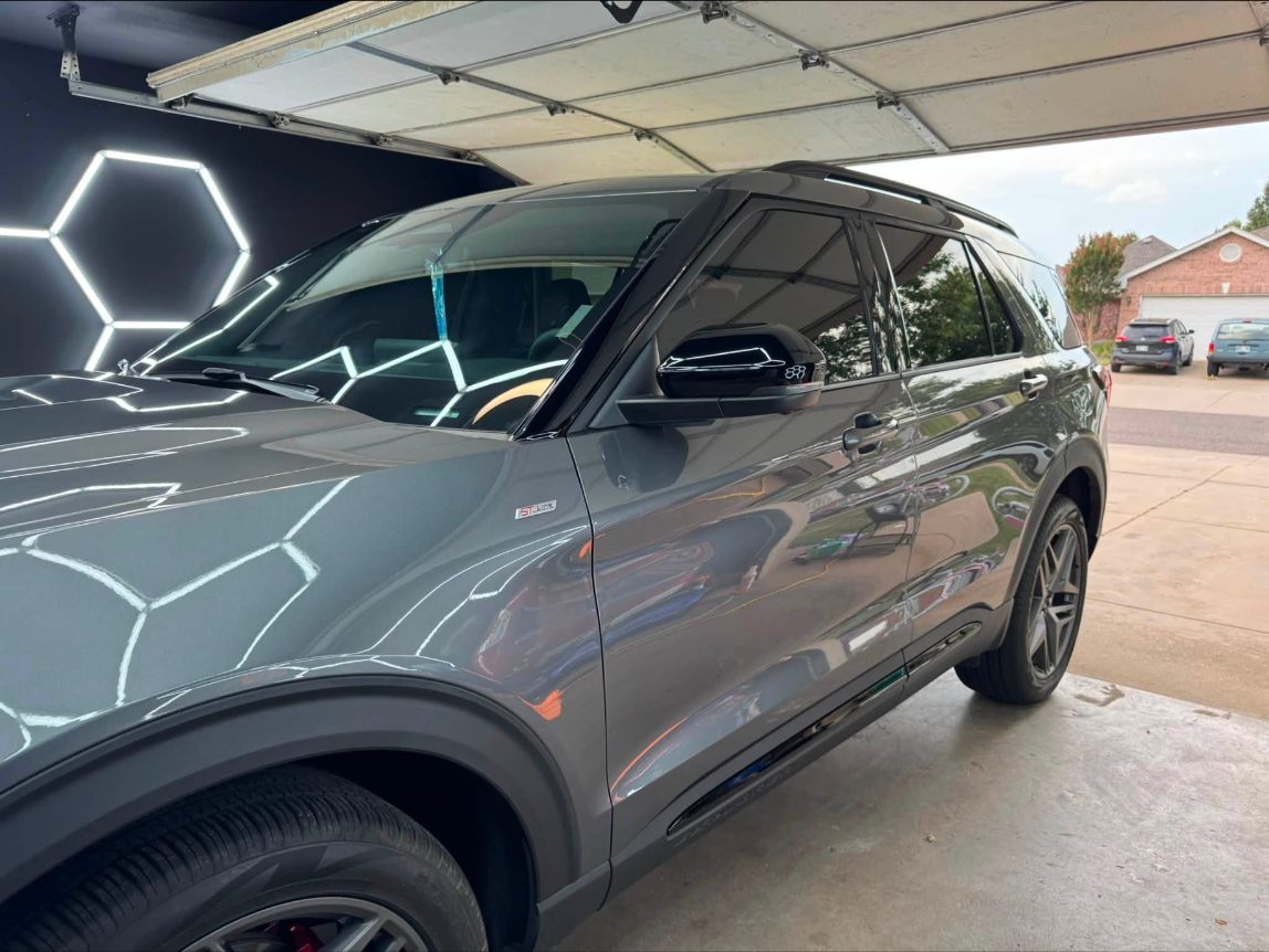 Explorer ST side profile reflecting hex lighting after coating